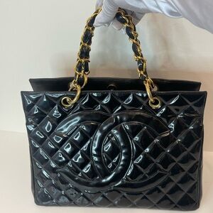 CHANEL GST Black Patent Quilted TOTE